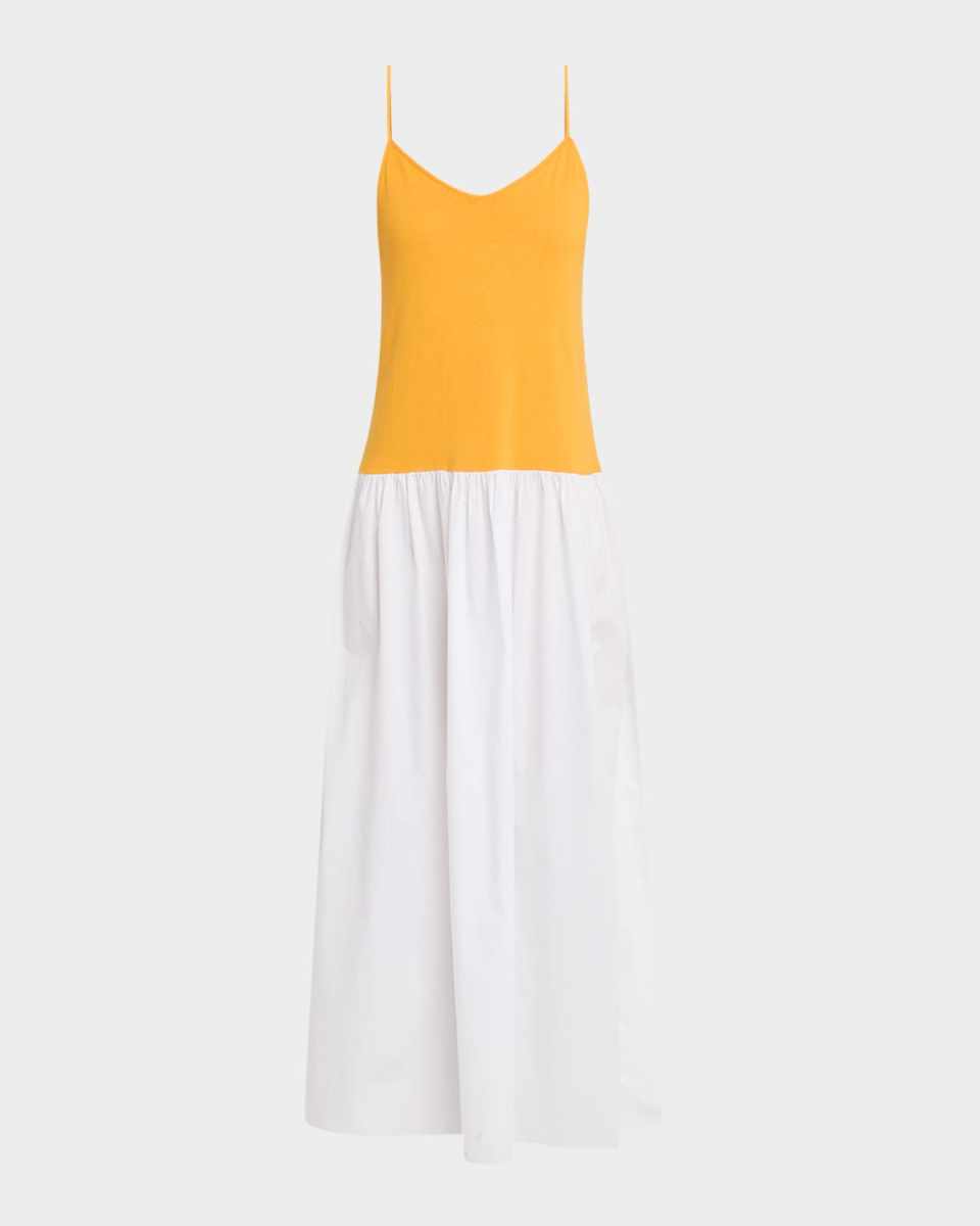 Sleeveless Ruched Mixed Media Maxi Dress